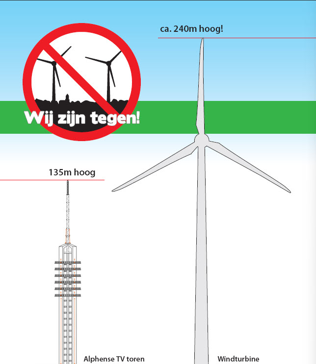 De Alphense TV Toren (klein) naast een windturbine (groot)